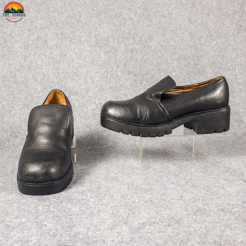 Double H Ranch Loafer Black Leather Chunky Y2K Oil Resistant Women's Size 9.5 M